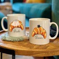 The Alphabet Gift Shop Set Of Two Wedding Croissant Mugs in White