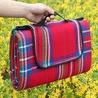 MANTRARAJ Foldable Picnic Blanket with Carrying Handle Strap Waterproof Beach Blanket Garden Camping Mat in Red