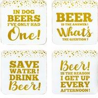 Lesser & Pavey Set of 4 Beer Quote Novelty Drink Coasters in White | Size: 4 Pack