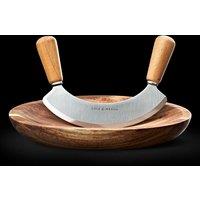 Cole & Mason Ashden Acacia Mezzaluna Hachoir Herb & Chopping Board in Brown