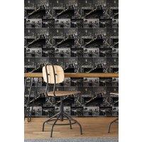 Fresco City at Night Black/White Cityscape Wallpaper in Black | Size: 10000mm x 520mm
