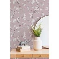 Fresco Apple Blossom Tree Floral Grey Wallpaper in Pink | Size: 10000mm x 520mm