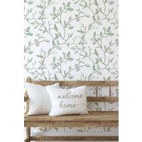 Superfresco Easy Eugenie Leaf Trail Green Wallpaper Roll in White | Size: 10000mm x 520mm