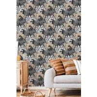 Fresco Lykkes Tree Ochre Floral Wallpaper in Black | Size: 10000mm x 520mm