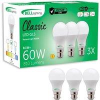 BELL Lighting B22 Dimmable LED Bulb Natural White 8.1W 810lm Bayonet Cap Light | Size: Pack of 3