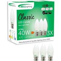 BELL Lighting Dimmable B22 Candle LED Bulbs Warm White | 470lm 4.7W 40W Eqv | Size: Pack of 3