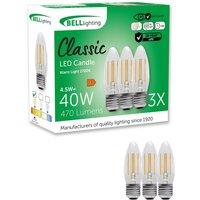 BELL Lighting E27 Dimmable LED Filament Bulb Warm White 4.5W 470lm Screw Light Bulb | Size: Pack of 3