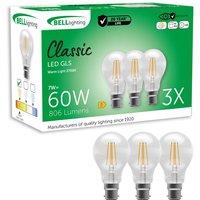 BELL Lighting B22 Dimmable LED Bulb Warm White 7W 810lm Bayonet Cap Light Bulb | Size: Pack of 3