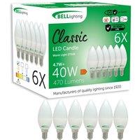 BELL Lighting E14 Candle LED Bulb Warm White 4.7W 470lm Small Screw Light Bulb | Size: Pack of 6