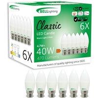 BELL Lighting B22 Candle LED Bulb Warm White 4.7W 470lm Bayonet Cap Light Bulb | Size: Pack of 6