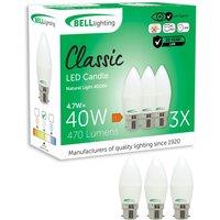 BELL Lighting B22 Candle LED Bulb Natural White 4.7W 470lm Bayonet Cap Light Bulb | Size: Pack of 6