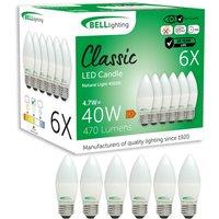 BELL Lighting E27 LED Candle Bulbs Natural White 4000K | 4.7W 470lm Screw Cap | Size: Pack of 6