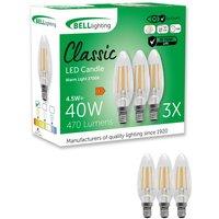 BELL Lighting E14 Dimmable LED Filament Bulb Warm White 4.5W 470lm Candle Light Bulb | Size: Pack of 6