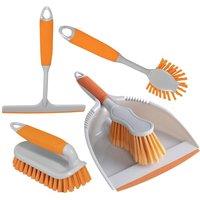 Charles Bentley 4pc Kitchen Cleaning Set Dustpan & Brush - Various Colours in Orange