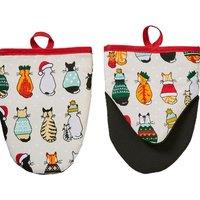 Ulster Weavers 'Christmas Cats in Waiting' Animal Print Pair of Micro Mitts in Red