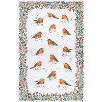 Ulster Weavers 'Robins & Berry Border' Festive Graphic Print 100% Cotton Tea Towel in White
