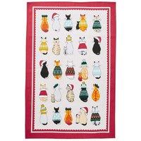 Ulster Weavers 'Christmas Cats in Waiting' Animal Print 100% Cotton Tea Towel in Red