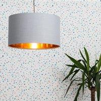 ValueLights Reni Grey with Metallic Gold Inner Easy Fit Drum Ceiling Lamp Shade in Mid Grey | Size: 10 inches