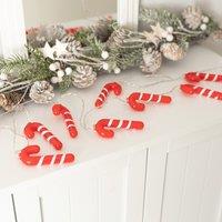 ValueLights Christmas Indoor Candy Cane String Lights 10 Warm White Bulbs in Red