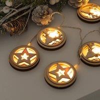 ValueLights Christmas Indoor Wooden Star & Reindeer Disc String Lights 10 Warm White Bulbs