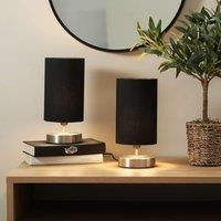 ValueLights Francis Brushed Chrome Dimmable Touch Table Lamps with Fabric Shade in Black