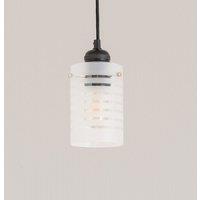 ValueLights Elsie Frosted Glass Striped Ceiling Small Cylinder Lamp Shade in Grey