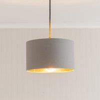 ValueLights Reni Grey with Metallic Gold Inner Easy Fit Drum Ceiling Lamp Shade in Pale Grey | Size: Small