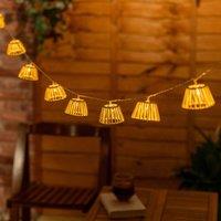 ValueLights White Rope Wicker Basket 10 x Battery Operated Outdoor Garden String Lights