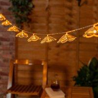 ValueLights Rattan Flower 10 x Battery Operated Outdoor Garden String Lights in Light Brown