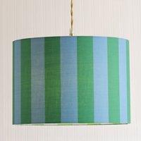 ValueLights Callie Colour Clash Blue & Green Stripe Fabric Drum Lamp Shade | Size: Small