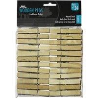 JVL 24-Piece Strong Wooden Retro Vintage Clothes Pegs in Brown | Size: 1 Pack