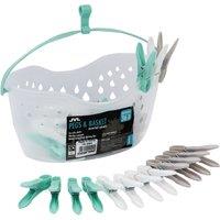 JVL Strong Hanging 36 Plastic Clothes Pegs With Clear Basket & Hook | Size: 1 Pack