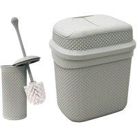 JVL Droplette Toilet Brush & Rectangular Lidded Bin in Light Grey