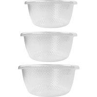 JVL Plastic Sapphire Round Salad Serving Mixing Bowls, Set of 3, 3L, 6L, 9.5L in Grey