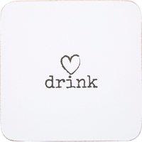 Orsina Charm Set of Four Cork Drink Coasters, Durable Heat-Resistant Table Mats with Minimalist 'Drink' Text Design in White