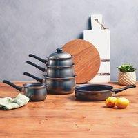 Orsina 5Pc Non-Stick Dark Silver Cookware Set, Kitchen Pots & Pans Set with Lids, Non stick Cookware Set in Grey