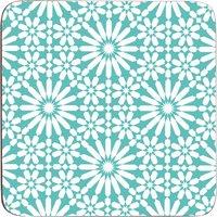 Orsina Set of Four Cork Coasters, Durable Heat-Resistant Table Mats with Blue & White Retro Floral Design