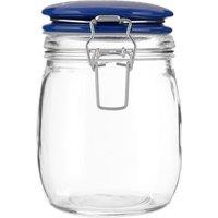 Orsina Pretty Things Glass Jar 750ml, Clear Glass Storage Jar with Blue Ceramic Clip Top Lid
