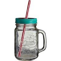 Orsina Versatile Embossed Coloured Mason Jar Mug With Watermelon Lid, Embossed Glass Bottle With Metal Lid in Blue