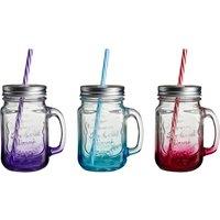 Orsina Versatile Embossed Coloured Mason Jar Mug, Embossed Glass Bottle With Metal Lid, Versatile Glass Jars