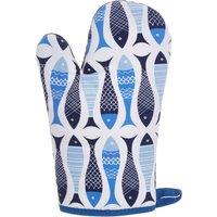Orsina Kitchen Single Oven Glove, Coastal-Inspired Fish Print With Quilted Heat Protection, Comfortable Grip in Blue
