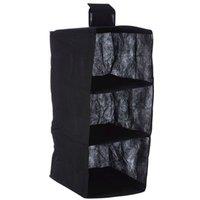 Orsina 3-Section Hanging Garment Organiser In Black, Compact Fabric Wardrobe Storage With Hook & Loop Fastening in Black