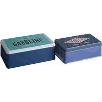 Orsina Set Of 2 Hot Rod Storage Tins, Retro-Inspired Metal Canisters With Vintage Car Prints, Durable Storage