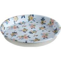 Orsina Round Metal Serving Tray, Vintage-Inspired Tray With Printed Design & Raised Edges, Durable Metal in Blue