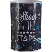Orsina Large Money Tin, Metal Money Saving Box, Rocket-Themed Tin, Astro Design Metal Coin Tin, Cylindrical Money Safe in Blue