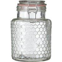 Orsina Pink Seal Small Glass Jar, Vintage-Inspired Design with Honeycomb Texture, Airtight Silicone Seal in Silver