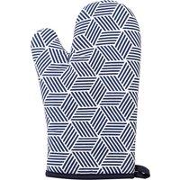 Orsina White & Blue Single Oven Glove, Quilted Heat-Resistant Design With Stylish Geometric Pattern
