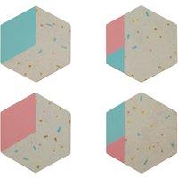 Orsina Set Of 4 Hexagonal Cork Coasters, Terrazzo Pattern Coasters with Pastel Shades, Stylish Gold Foiled Cork