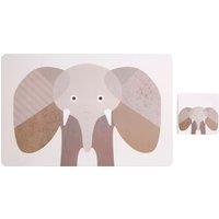 Orsina Set Of Two Elephant Placemats & Coasters, Safari-Themed Tableware For Kids, Heat Resistant Plastic Mats