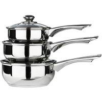 Orsina 3pc Mirrored Stainless Steel Pan Set, Durable Cookware Set With Glass Lids For Efficient Cooking in Silver
